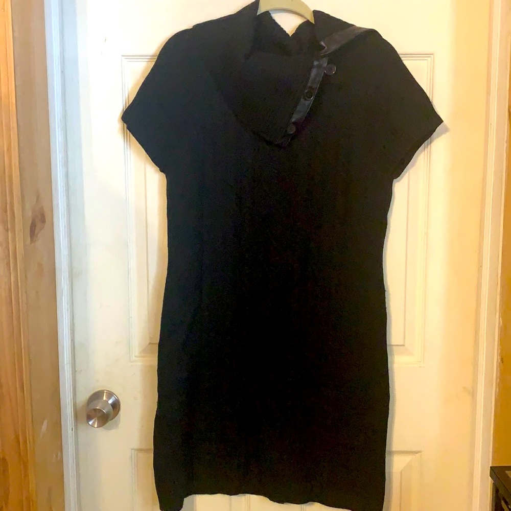DressBarn Black Shawl Neck Sweater Dress Sz Large